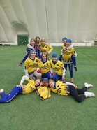 Kumurin E-tytöt nauttivat pelaamisesta Euran hallissa.